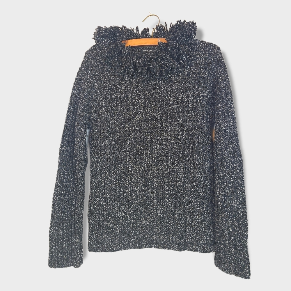 Fringe Ruffle Wool Blend Made Italy Sweater Med